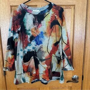 Jess & Jane Genesis Abstract Art Tunic Top S Made in USA